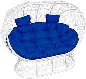 Садовый диван M-Group Лежебока 11190110 (на подставке с белым ротангом/синяя подушка)