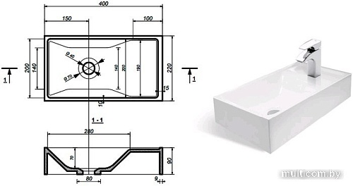 Умывальник Эстет Мини 40x22 1-0020