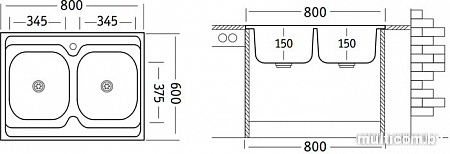 Кухонная мойка Ukinox Стандарт STM800.600 20--6C 3C