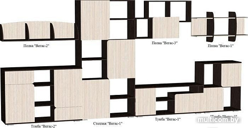 Полка Мебель-класс Вегас-3 (венге/дуб шамони)