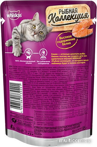 Консервированный корм для кошек Whiskas Рыбная коллекция лосось в желе 85 г