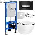Унитаз подвесной Roxen Antares Black в комплекте с инсталляцией StounFix Slim 6 в 1 964974 (кнопка: черное стекло)