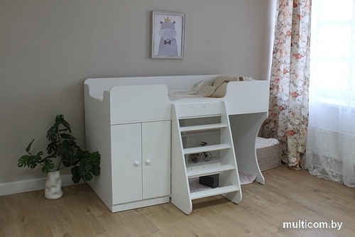 Кровать-чердак Красная звезда Р441 Капризун 2 со шкафом 160x80 (белый)