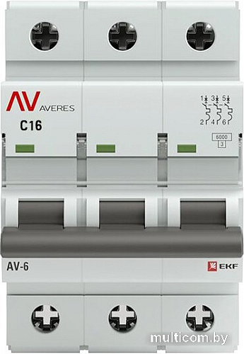 Выключатель автоматический EKF Averes AV-6 3P 16A (C) 6kA mcb6-3-16C-av