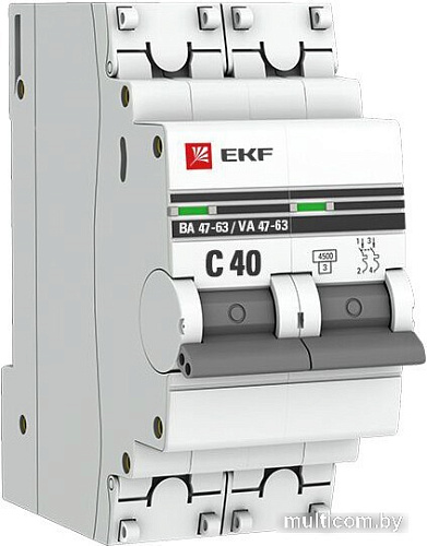 Выключатель автоматический EKF ВА 47-63 2P 40А (C) 4.5kA PROxima mcb4763-2-40C-pro