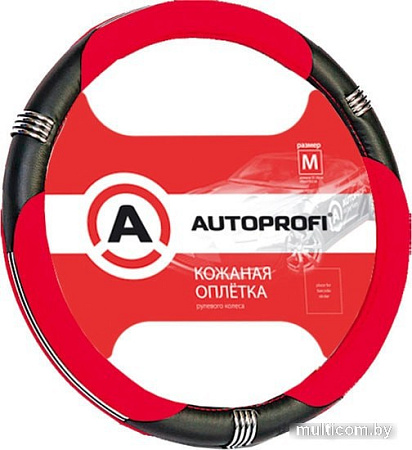 Оплетка на руль Autoprofi AP-150 BK/RD (M) (черный/красный)