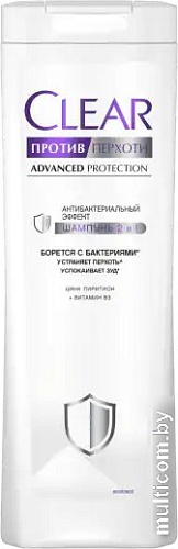 Шампунь Clear Против перхоти 2 в 1 антибактериальный эффект 380 мл