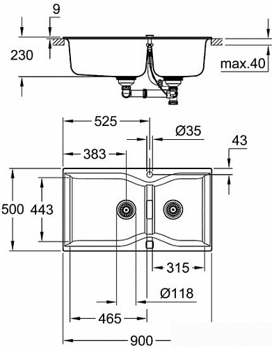 Кухонная мойка Grohe K700 100-C 90/50 2.0 31658AP0 (черный гранит)