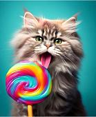 Алмазная мозаика Рыжий кот Котик с леденцом НД-0361