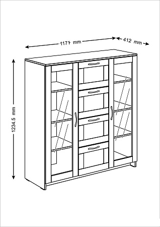 Тумба Mio Tesoro Сириус 2 двери со стеклом и 4 ящика 117x123 2.02.03.400.5 (дуб венге)