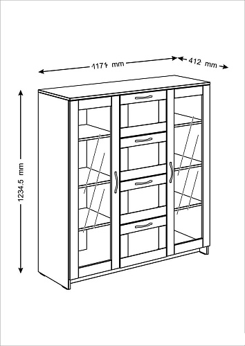Тумба Mio Tesoro Сириус 2 двери со стеклом и 4 ящика 117x123 2.02.03.400.5 (дуб венге)
