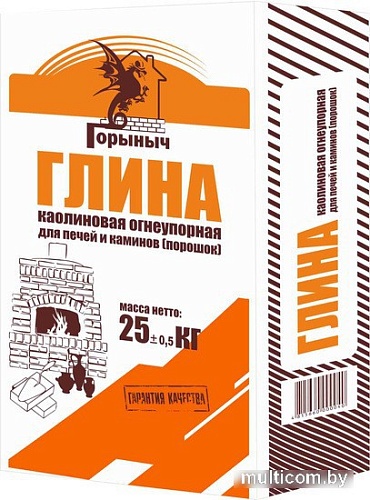 Кладочный состав для кирпича и камня Горыныч Глина каолиновая огнеупорная для печей и каминов (25 кг)