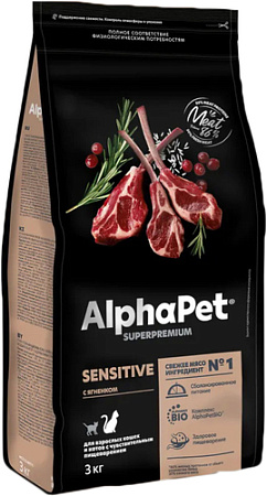 Сухой корм для кошек AlphaPet Superpremium Sensitive с ягненком 3 кг