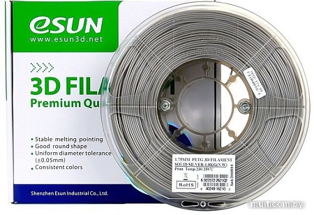 Пластик eSUN PET-G 1.75 мм 1000 г (серебристый непрозрачный)