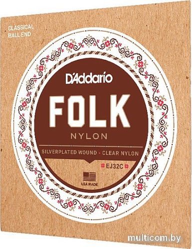 Струны для гитары D'Addario EJ32C Folk Nylon