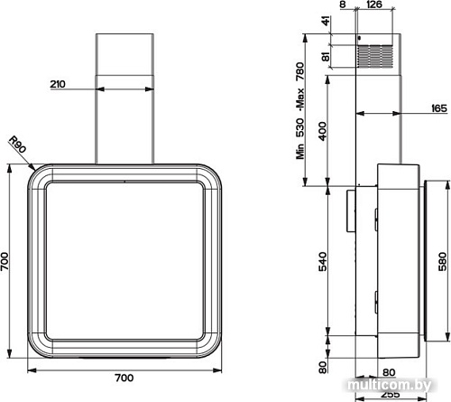Кухонная вытяжка Faber Pyana Aries BK/BK Glass A70 335.0541.004