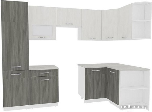 Угловая кухня ВерсоМебель Эко-5 1.3x2.7 правая (северное дерево светлое/сев дерево темное)
