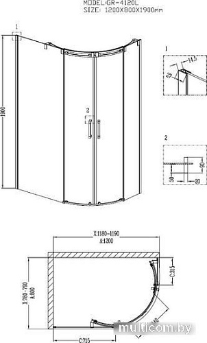 Душевой уголок Grossman Galaxy GR-4120L 120x80