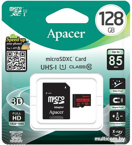 Карта памяти Apacer microSDXC AP128GMCSX10U5-R 128GB (с адаптером)