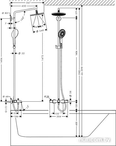 Душевая система Hansgrohe Raindance Select 240 Showerpipe (27117000)