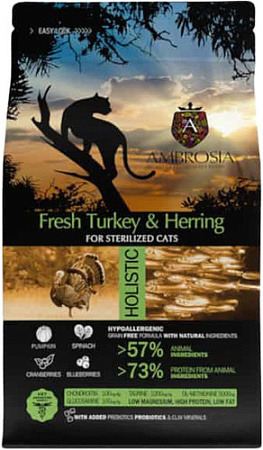 Сухой корм для кошек Ambrosia Adult Sterilized Fresh Turkey & Herring (для стерилизованных с индейкой и сельдью) 1.5 кг