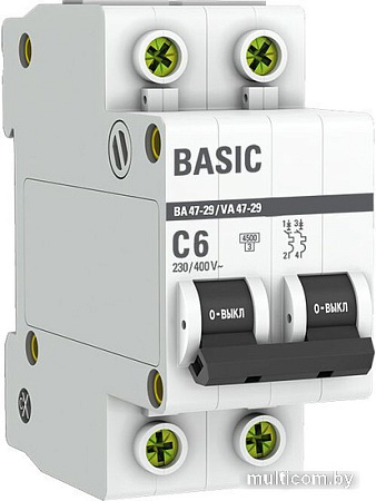 Выключатель автоматический EKF ВА 47-29 2P 6A (C) 4.5кА mcb4729-2-06C