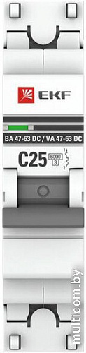 Выключатель автоматический EKF PROxima 1P 25А (C) 6кА ВА 47-63 DC mcb4763-DC-1-25C-pro