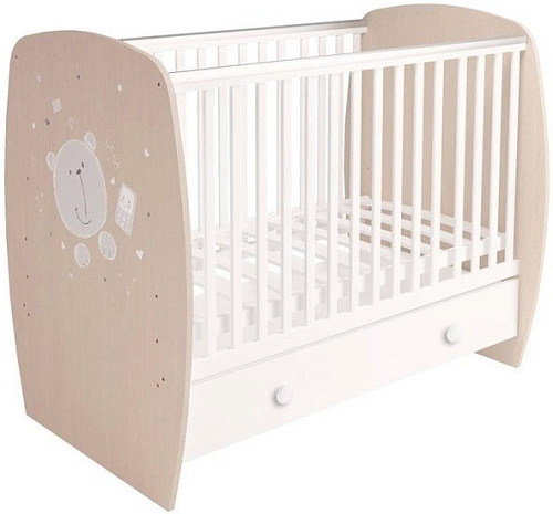Классическая детская кроватка Polini Kids French 710, Teddy (с ящиком, белый)