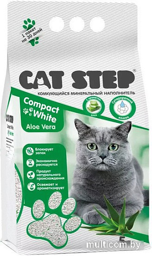 Наполнитель для туалета Cat Step Compact White Aloe Vera (с ароматом алоэ) 5 л