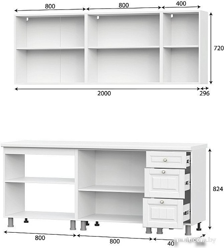 Готовая кухня SV-Мебель Прованс 2.0м МДФ без столешниц (белый/белый текстурный/белый текстурный)