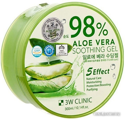 3W Clinic Гель для тела Aloe Vera Soothing Gel 98% универсальный 300 мл