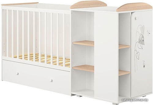 Кроватка-трансформер Polini Kids French 900, Amis, с комодом (белый/дуб пастельный)