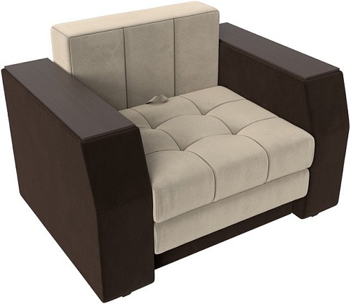 Кресло-кровать Лига диванов Атлантида 28414 (микровельвет, бежевый/коричневый)