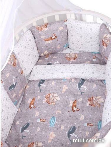 Бампер в кроватку Amarobaby Путешественники (12 подушек, серый/коричневый)
