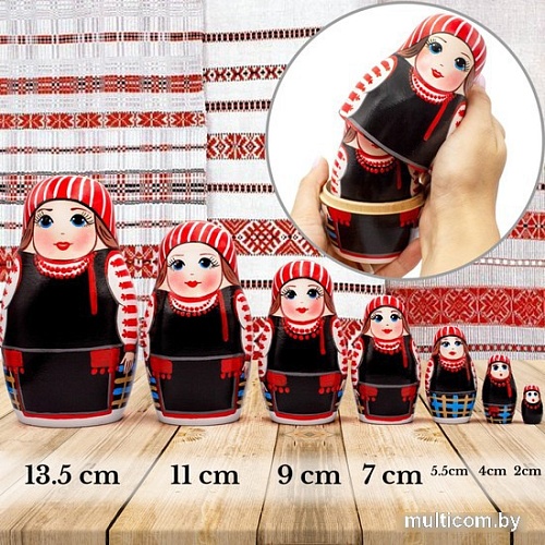 Развивающая игрушка Брестская Матрешка Традиционные строи женского костюма Беларуси: Неглюбский строй (набор 7 шт)