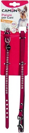Ошейник с поводком Camon DC163/B (с поводком джинсовый со стразами красный)