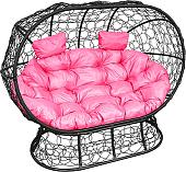 Садовый диван M-Group Лежебока 11190408 (на подставке с черным ротангом/розовая подушка)