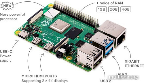 Одноплатный компьютер Raspberry Pi 4 Model B 1GB