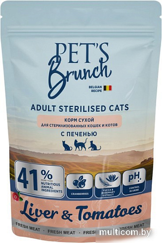 Сухой корм для кошек Pet's Brunch для стерилизованных кошек и котов с 6 месяцев с печенью 400 г