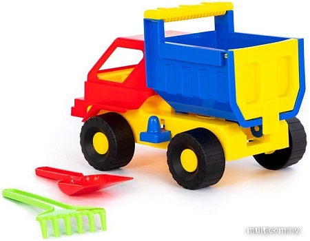 Набор игрушек для песочницы Полесье Самосвал Кузя с лопаткой и грабельками 1276