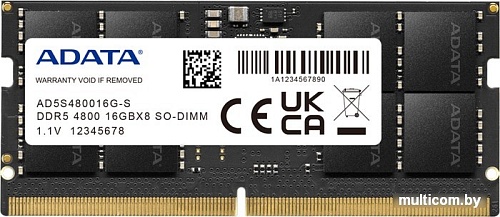ADATA 16ГБ DDR5 SODIMM 4800 МГц AD5S480016G-S