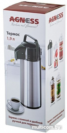 Термос Agness 910-601 1.9л (белый/красный)