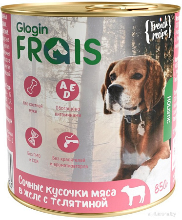 Сухой корм для собак Frais Holistic Dog мясные кусочки с телятиной в желе (850г)