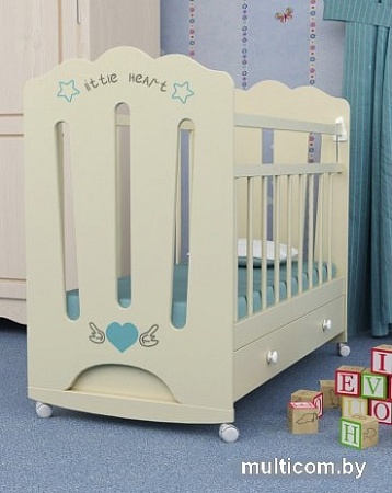 Классическая детская кроватка VDK Little Heart маятник с ящиком (слоновая кость)