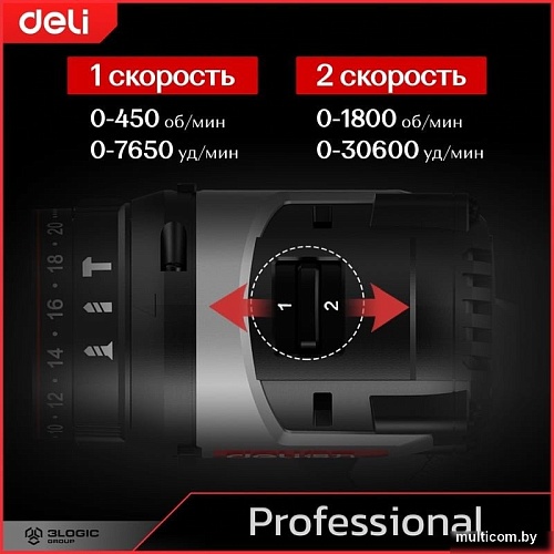 Ударная дрель-шуруповерт Deli DE-CZ20-2D2 (с 2-мя АКБ, сумка)