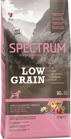 Сухой корм для собак Spectrum Low Grain для щенков средних и круп. с ягненком и черникой 12 кг