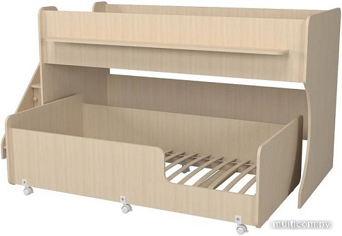 Двухъярусная кровать Капризун 12 Р444-2 с лестницей и ящиками (дуб млечный)