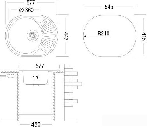 Кухонная мойка Ukinox FAD577.447-T6K 2L (с сифоном)