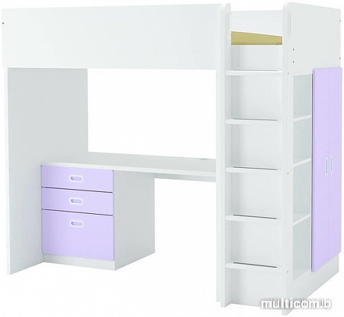 Кровать-чердак Ikea Стува/Фритидс 200x90 (3 ящика, 2 дверцы, бел/розовый) 692.676.76