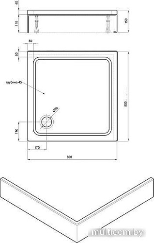 Душевой поддон Aquatek DPA-0000008 80x80 (без сифона)